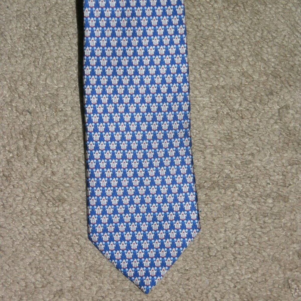 Salvatore Ferragamo Blue Penguin Pattern Silk Tie - Picture 1 of 6